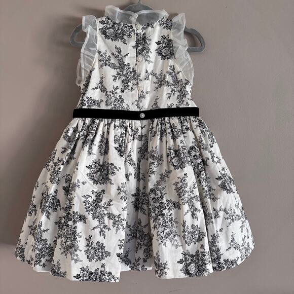 Janie and Jack Black and White Floral Toile Ruffle Dress 18-24 Baby Girl New - Picture 7 of 8
